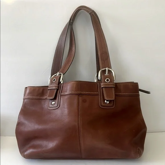 Coach Brown Leather Tote Shoulder HandBag Purse - Picture 2 of 11